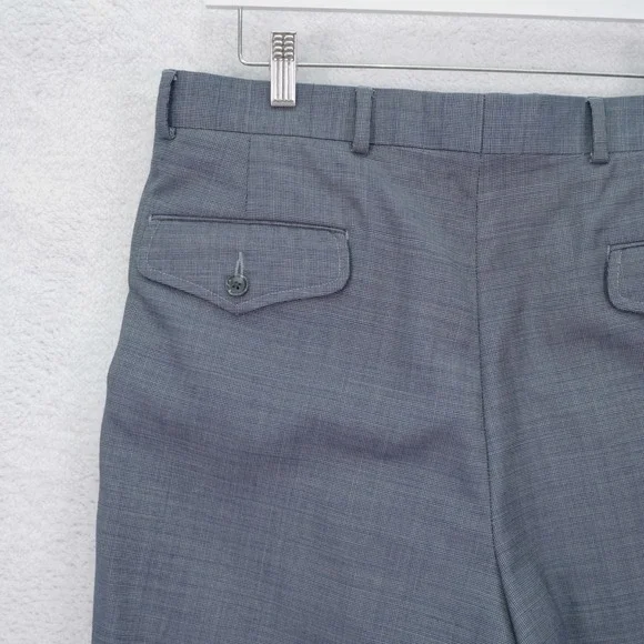 Paul Fredrick Wool Dress Pants Blue Nailshead Pleated Cuffed High Rise 34 / 35.5